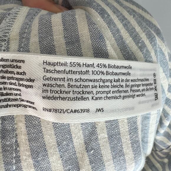 EILEEN FISHER Organic Cotton Dress Blue White Striped Sleeveless Pockets Size XS - Picture 9 of 9